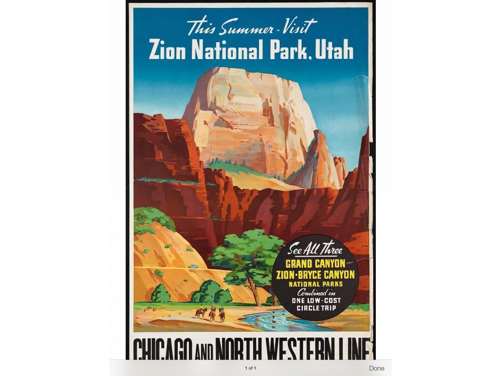 Vintage Zion Canyon postcard