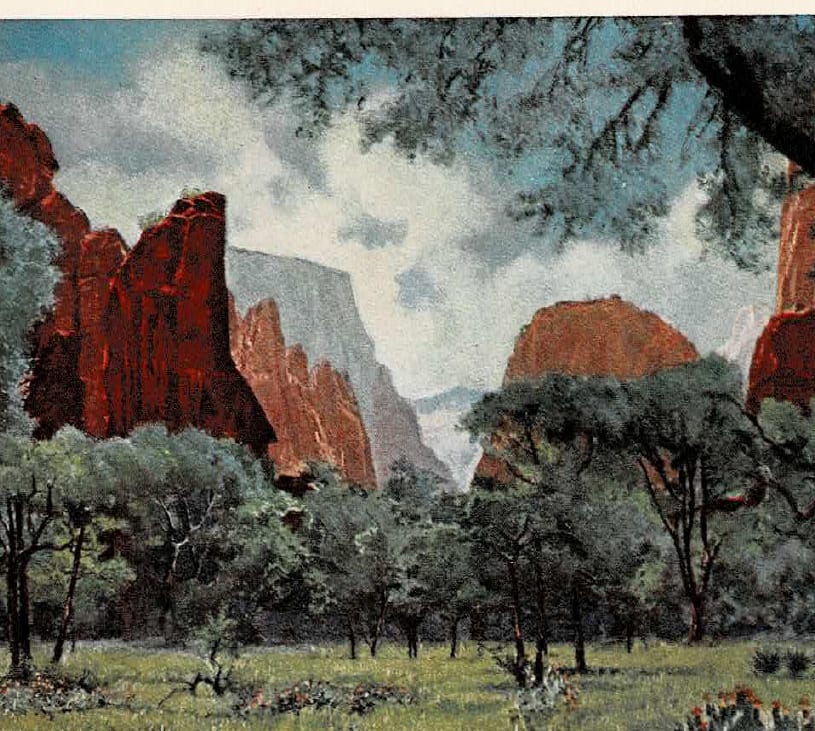 Temple of Sinawava from the historic Zion travel brochure