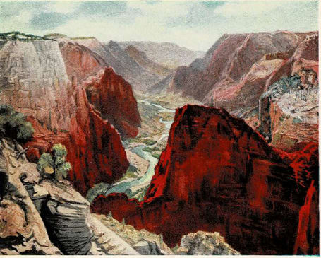 Zion Canyon panorama illustrated in the historic Union Pacific travel brochure