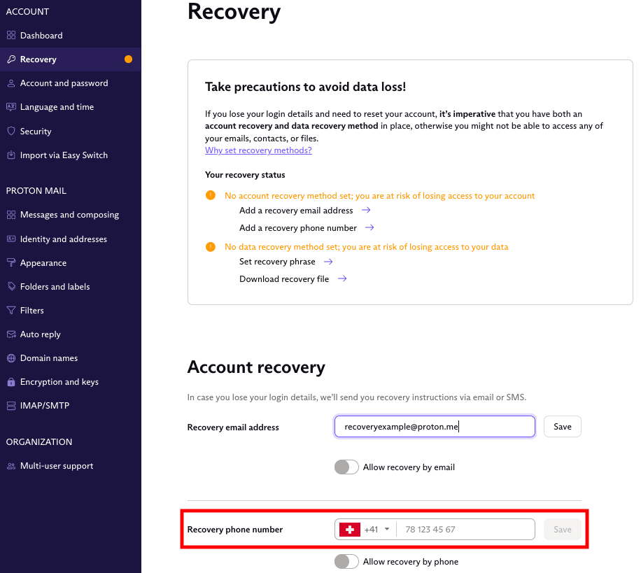 Add a recovery email address