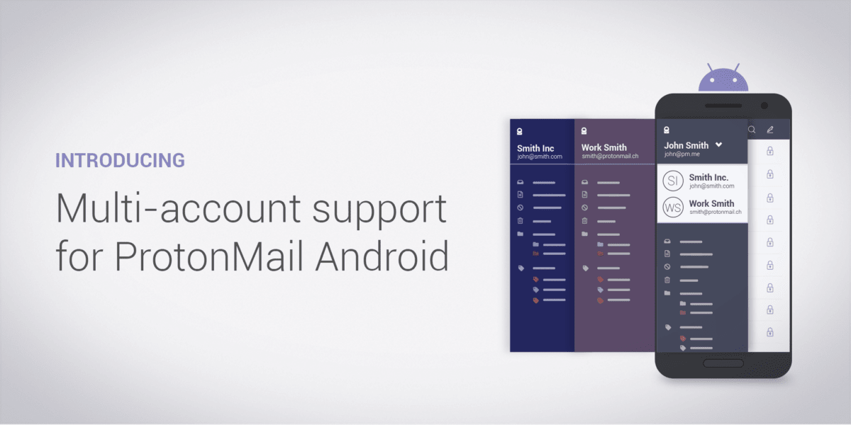 Illustration of multi-account support in Proton Mail Android.