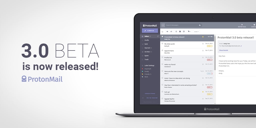 Proton Mail Secure Email version 3.0