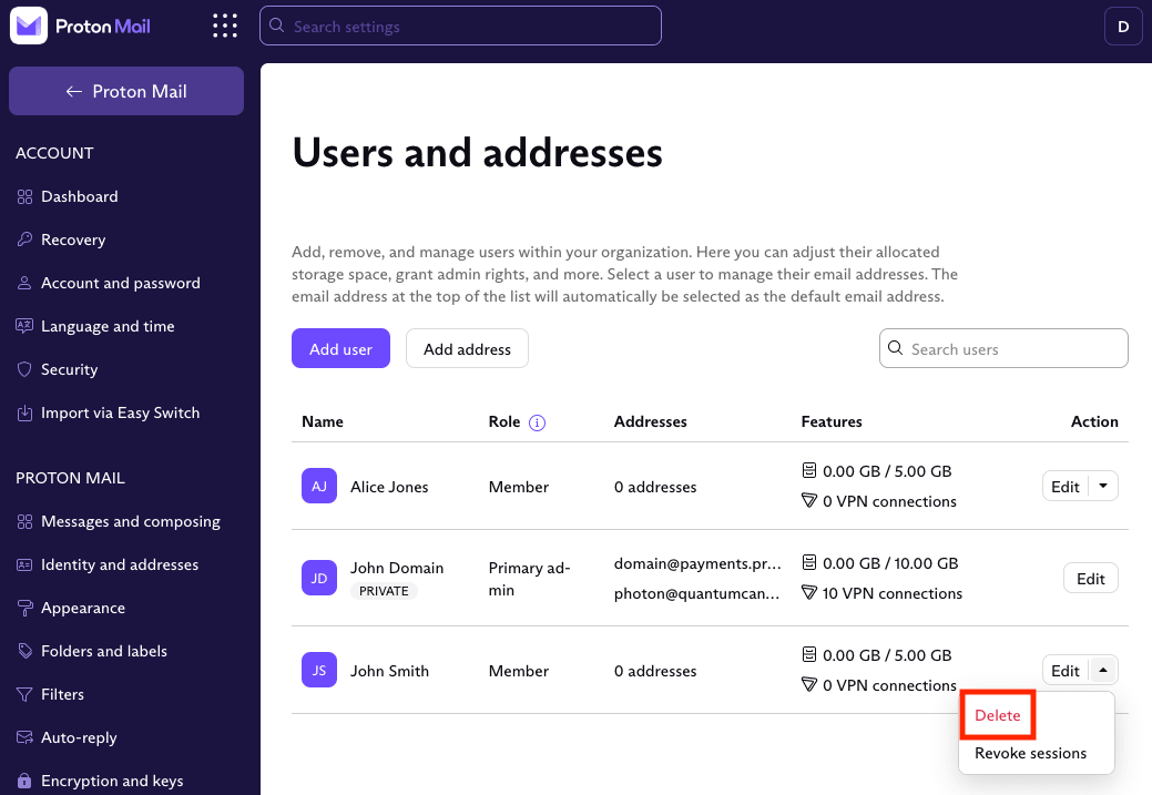 How to remove users from your organization | Proton