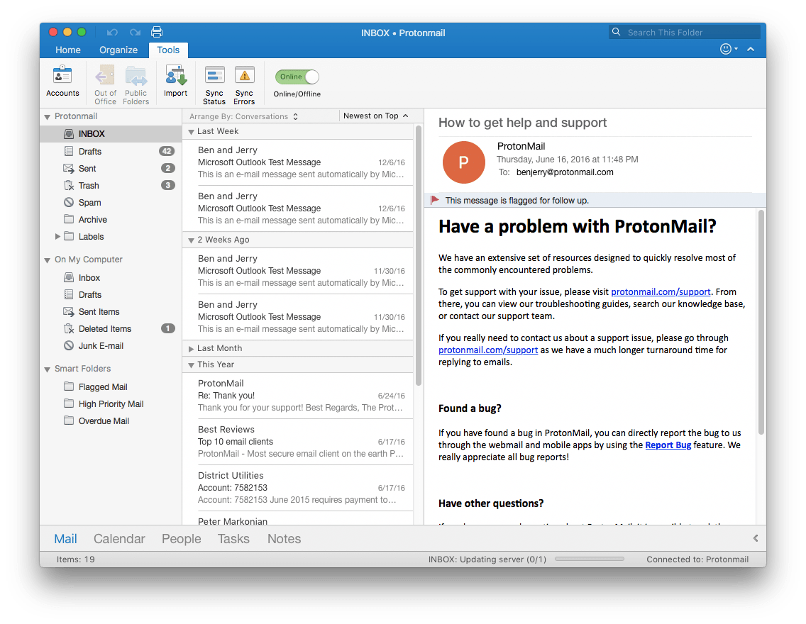 Proton Mail Bridge Microsoft Outlook 2016 for macOS setup guide | Proton