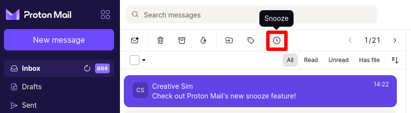 Click the Snooze icon (alternative location)
