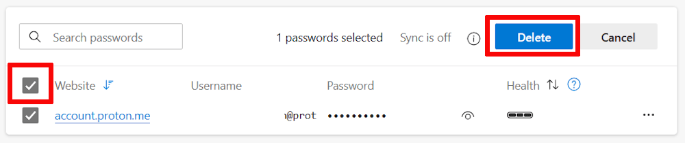 Delete passwords in Edge