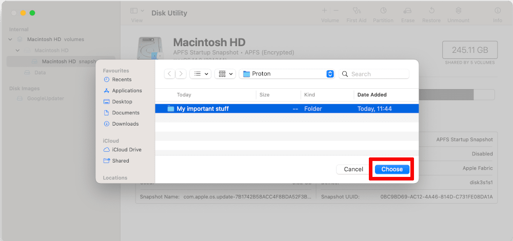 Choose folder on Mac