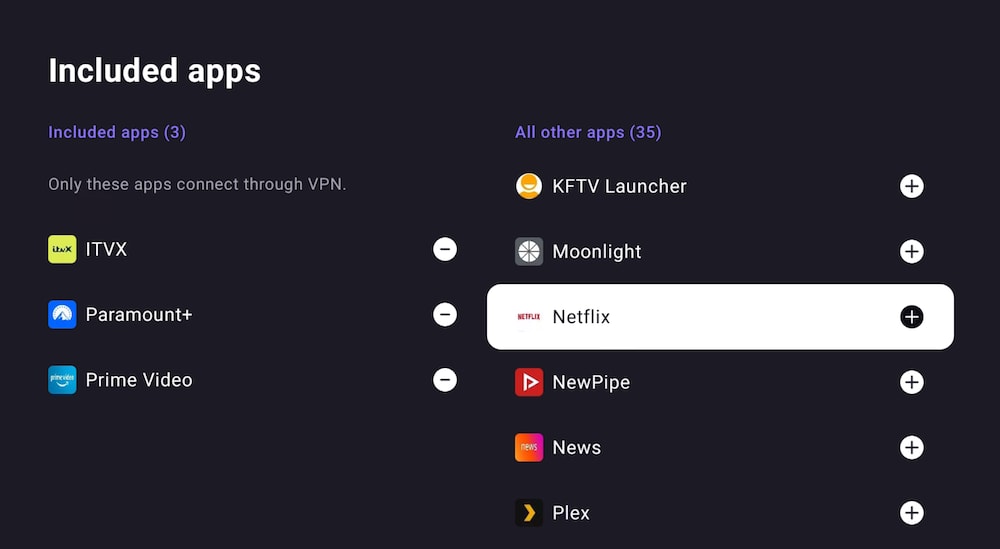 Add or remove apps to be included or excluded