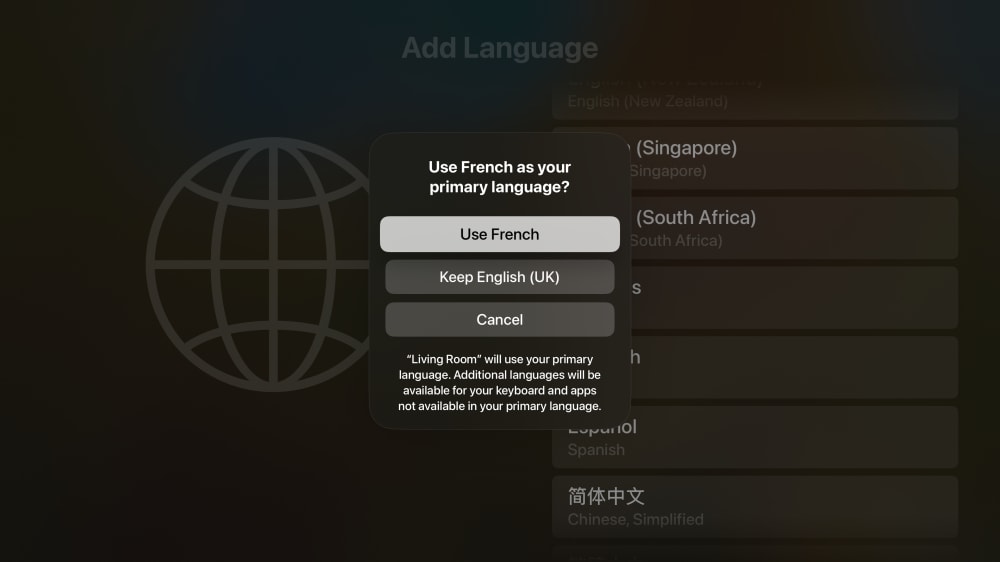 How to change the system language on Apple TV 3