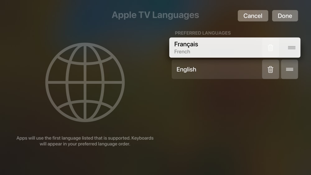 How to change the system language on Apple TV 4