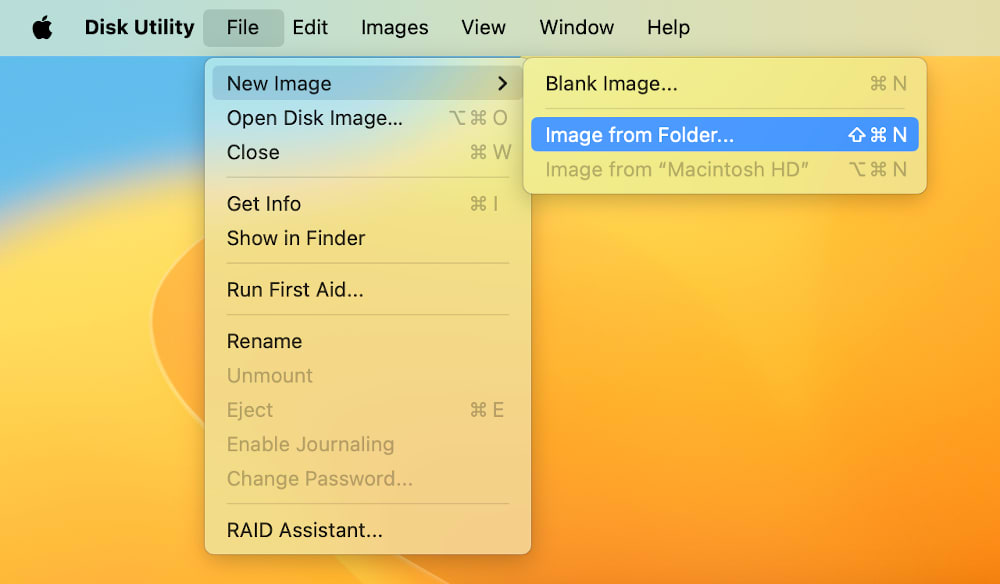 Création d'une nouvelle image disque sur Mac