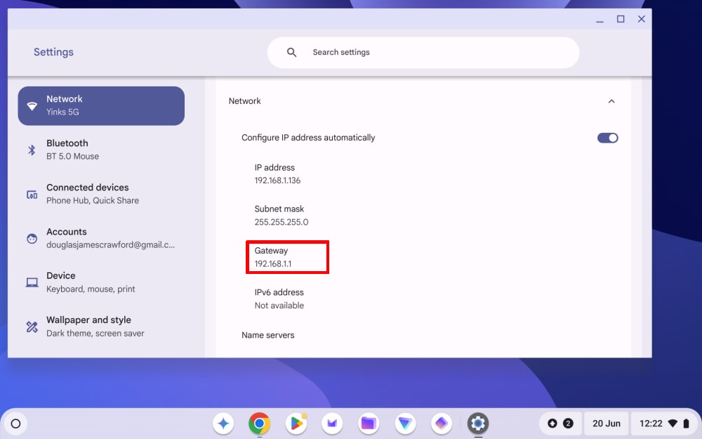 How to find default gateway on ChromeOS
