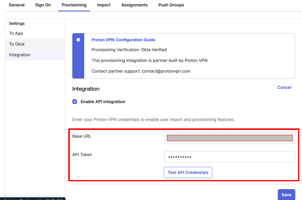 Enter your Proton VPN SCIM settings