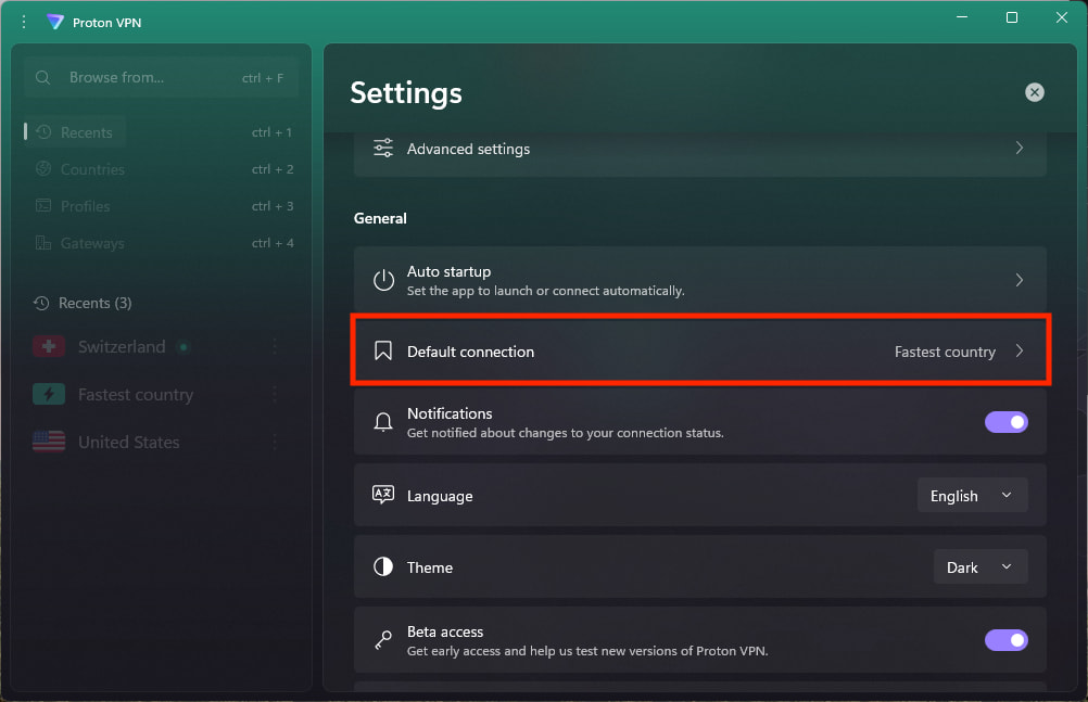 Default connection on Windows 1