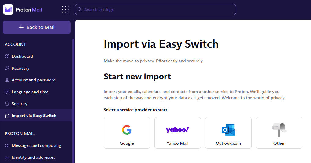 Import via Easy Switch