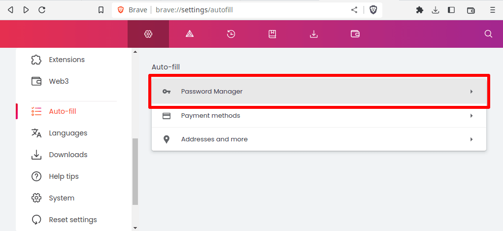 Open Password Manager in Settings