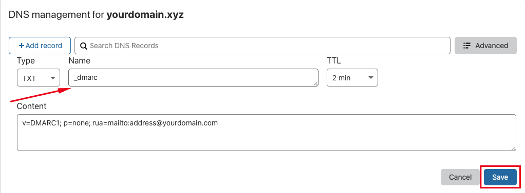 Create DMARC record