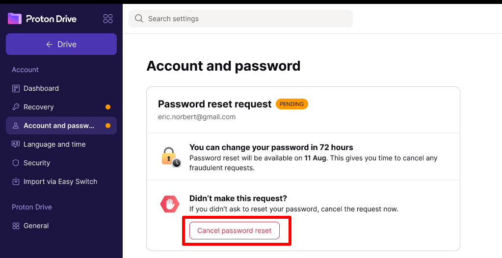 Cancel password reset