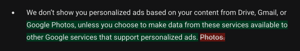 Google's privacy policy now allows Gmail, Drive and Photos data to be used in ads