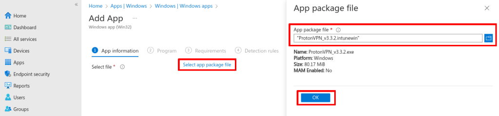 Select app type