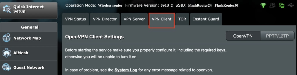 Go to the VPN Client tab