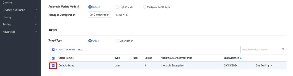 Select target and assign
