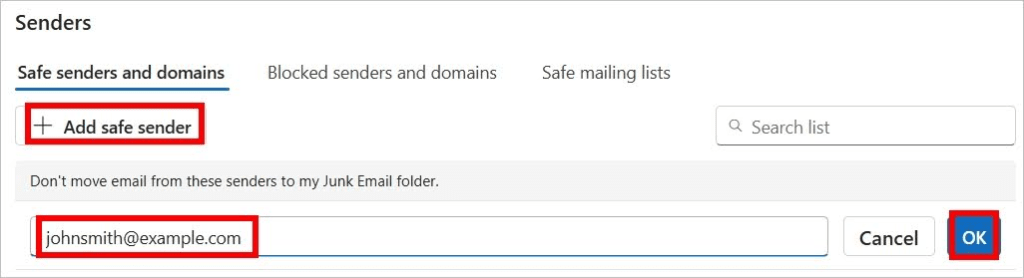 How to add a safe sender and whitelist an email in Microsoft Outlook / Image title: Microsoft Outlook safe sender