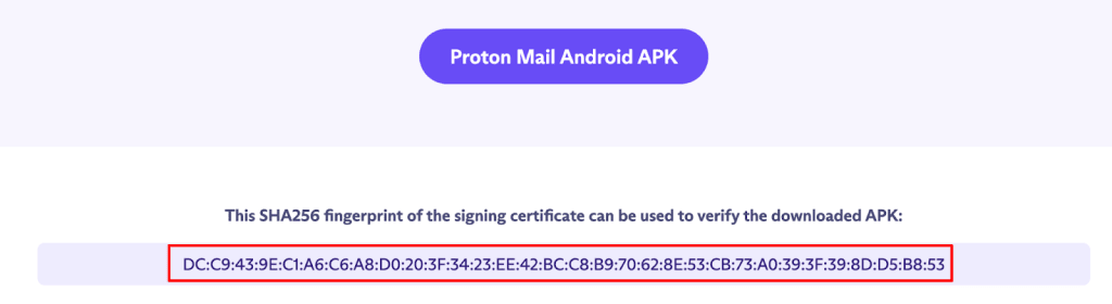 We publish SHA256 checksums for our APK signing certificates