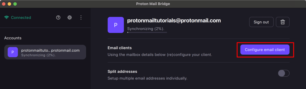 Configure email client in Proton Mail Bridge app