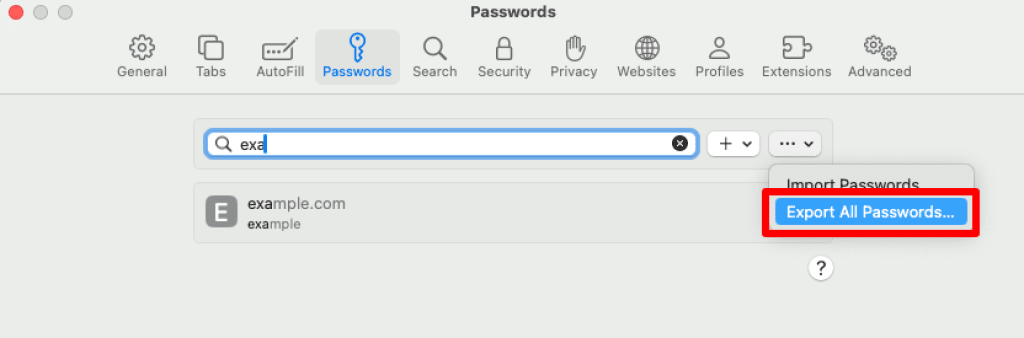 Export all passwords