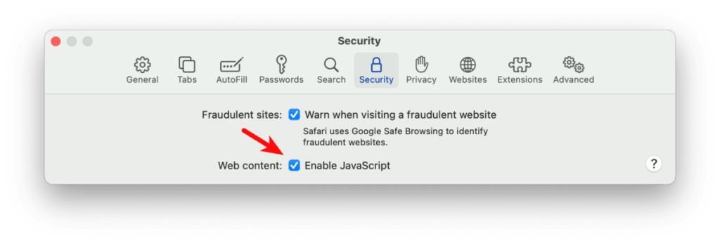 Image of how to enable JavaScript in Safari macOS