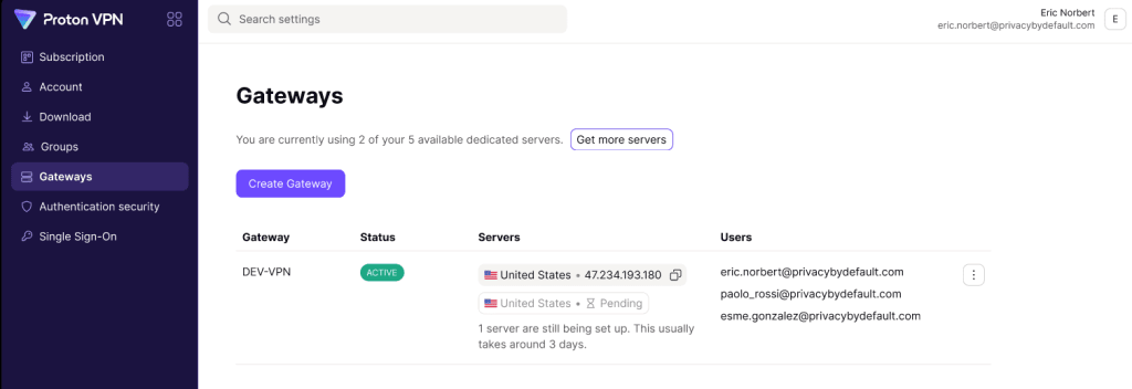 Your new server location will now be set up on your preferred Gateway
