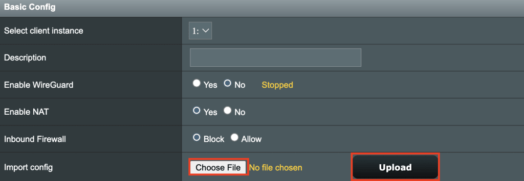 Select your WireGuard .conf file