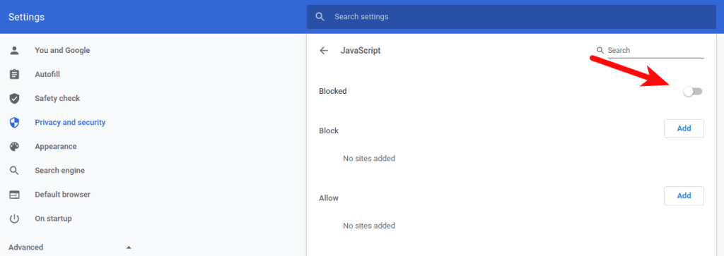 Image of how to enable JavaScript in Chrome desktop