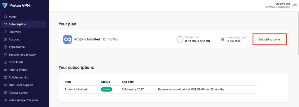 Making changes to your Proton VPN subscription 6