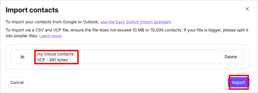 How to import iCloud contacts in Proton Mail