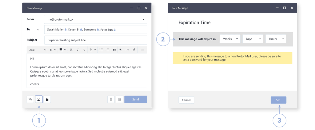 expiration time protonmail messages illustrations