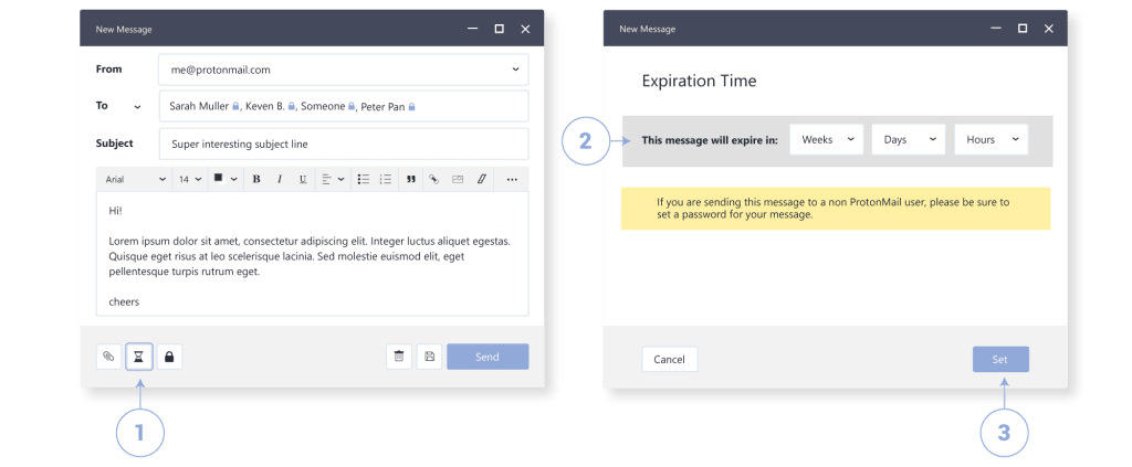 expiration time protonmail messages illustrations
