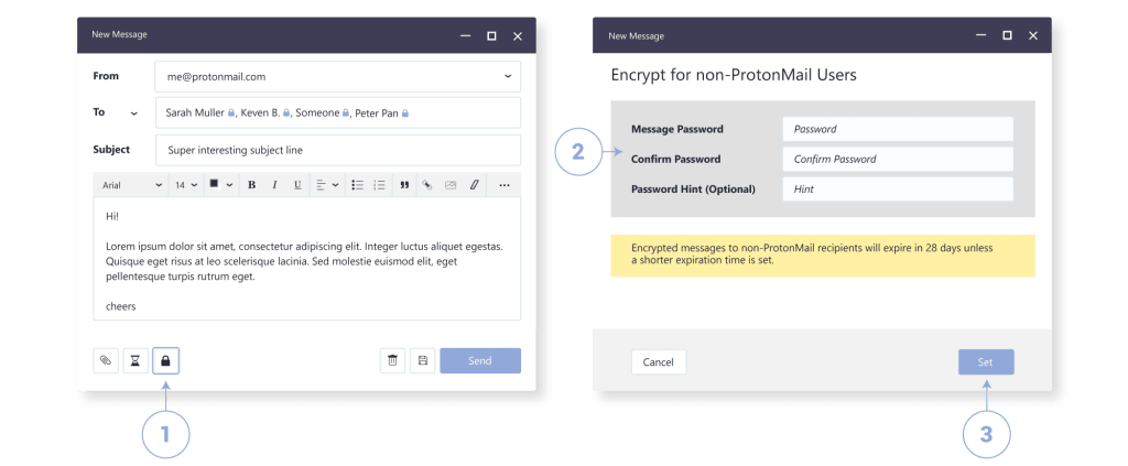 end-to-end encrypted messages on protonmail illustrations.