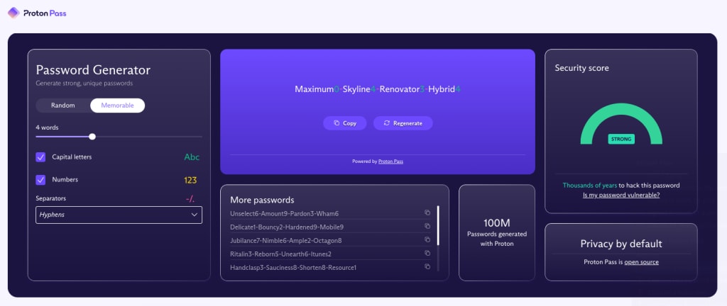 Proton online password generator
