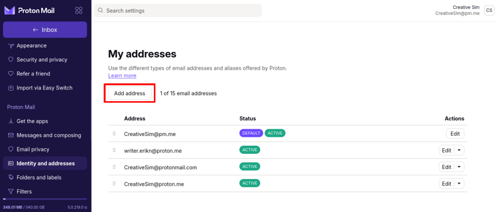 Add a new address in Settings