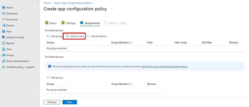 Select Add all users