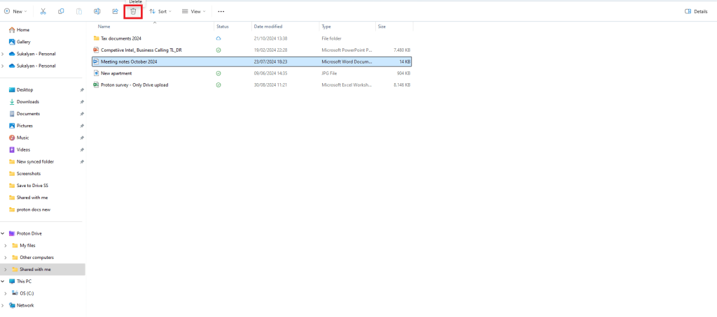 Remove a shared item in Proton Drive for Windows