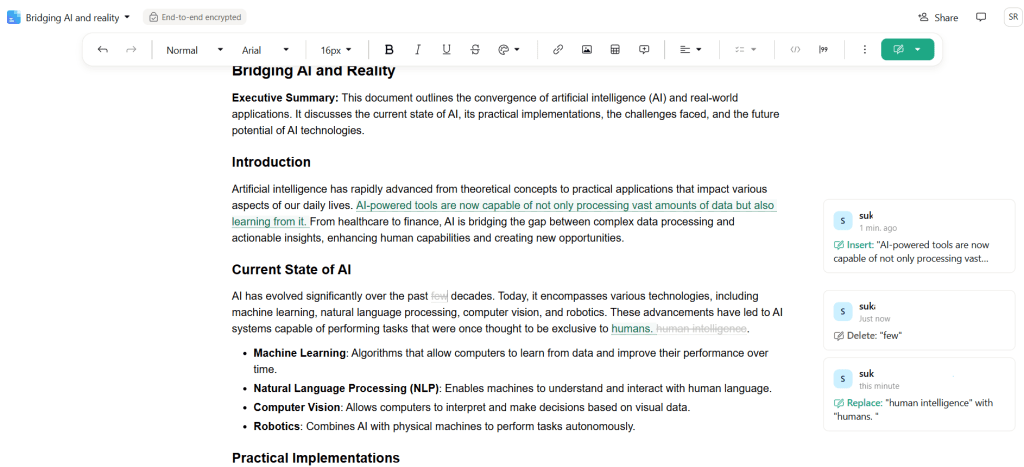 Adding suggestions in Docs in Proton Drive