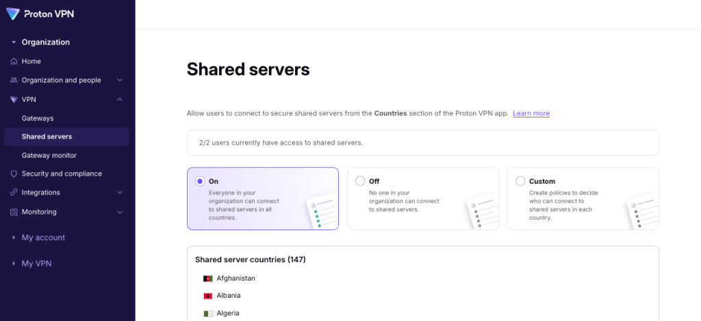 Create a new shared servers policy 1