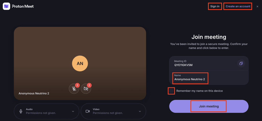 Participate in a Proton Meet call