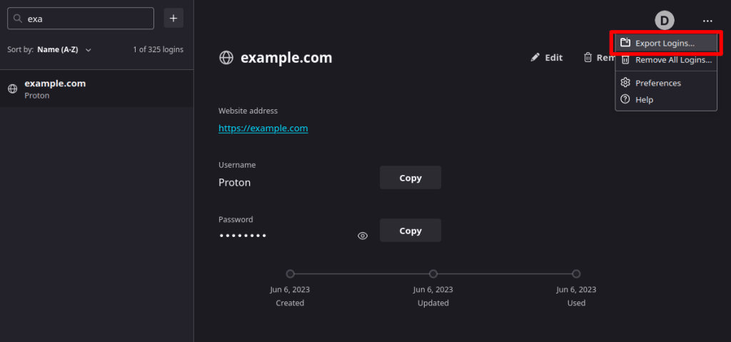 Export logins