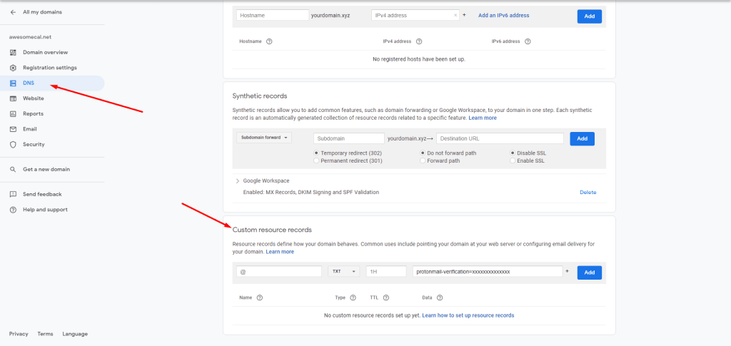 Add TXT record to your Google Domains console