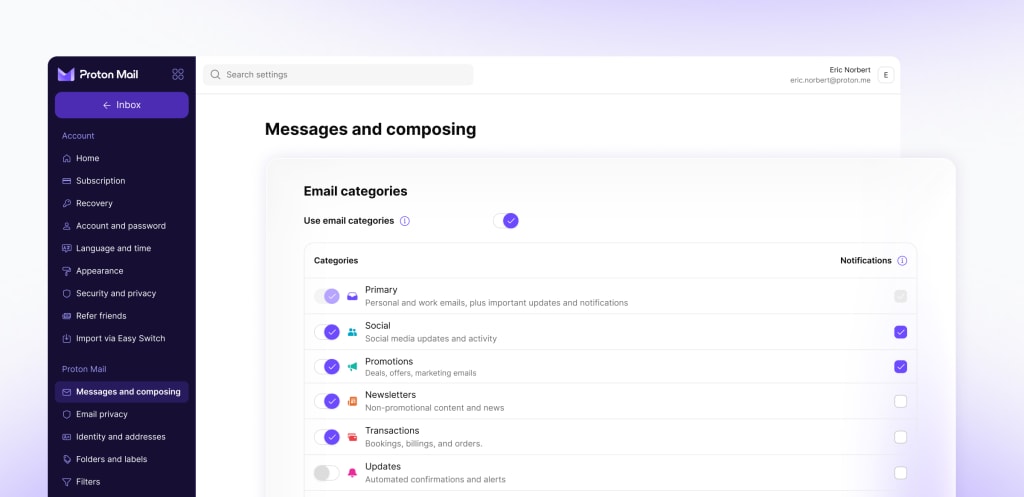 Proton Mail Categories