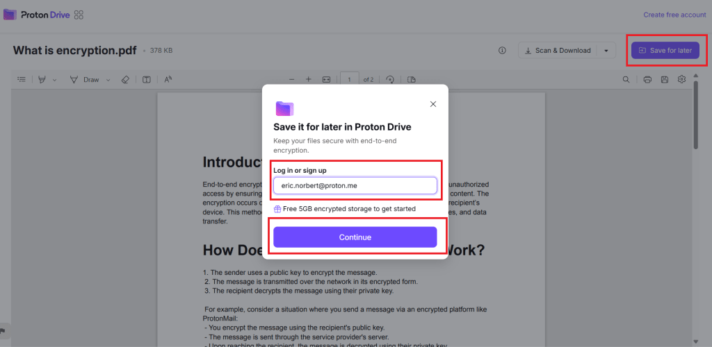 Save for later in Proton Drive